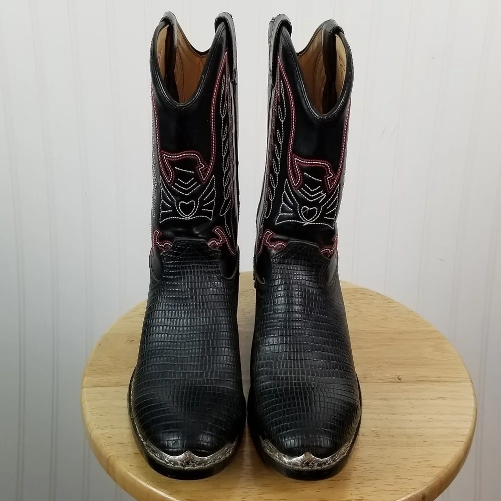 Durango Cowboy Boots Kids Size 5.5 D Lizard Print Black Western Festival Stitch